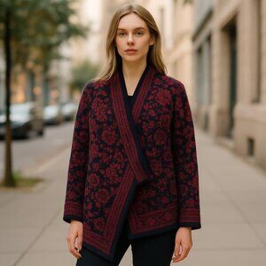 NWT LUCKY BRAND Aztec Print Shawl Collar Open Front Long Cardigan Small
